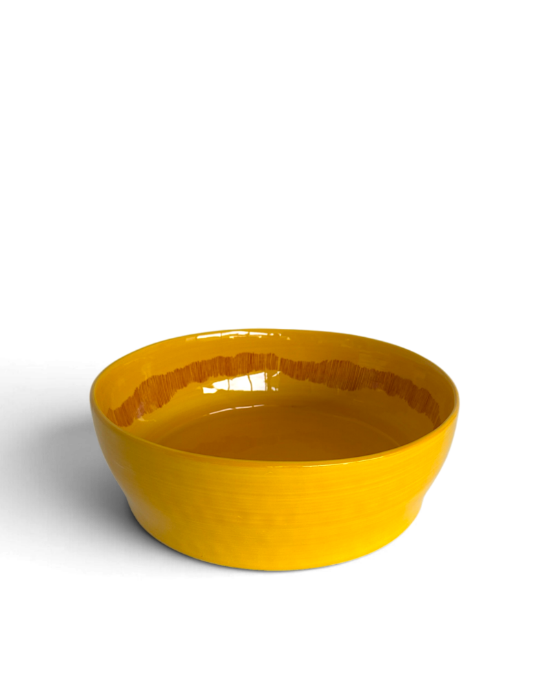 Ottolenghi by Serax Feast Salad Bowl - Yellow with Red Stripes Side Aspect Ottolenghi FEAST Salad Bowl – Sunny Yellow with Red Stripes