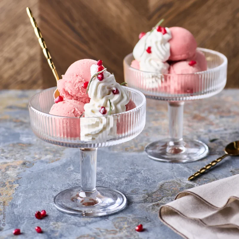 La Rochere Alice dessert coupe with pink ice cream and cream