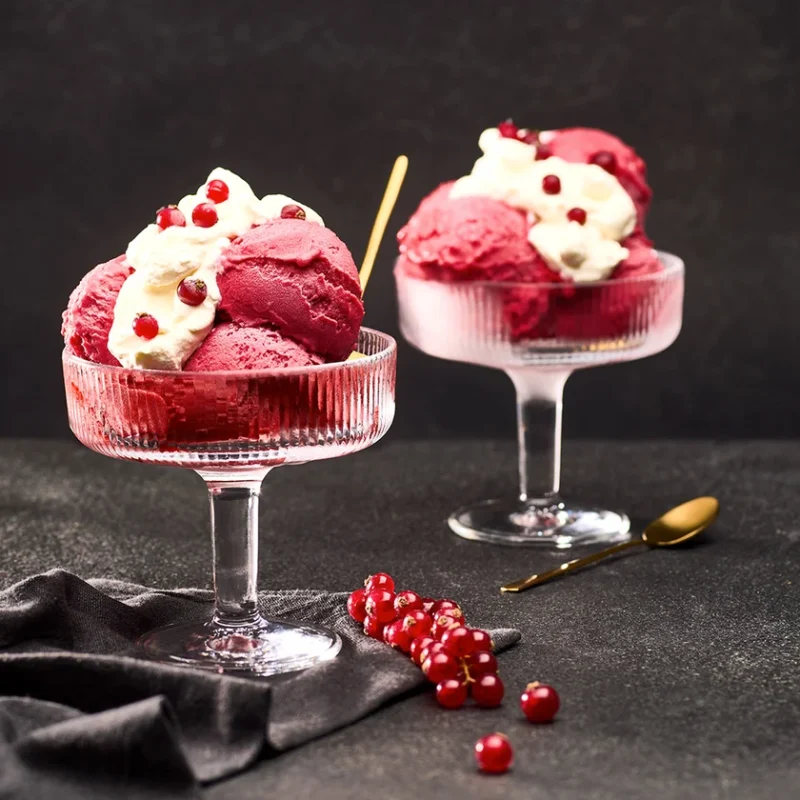 La Rochere Alice dessert coupe with red ice cream and cream