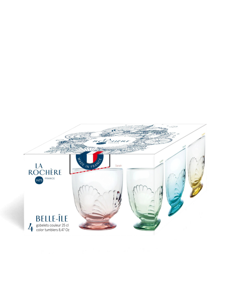 Set of four La Rochère Belle-Île glass tumblers in assorted colours gift boxed