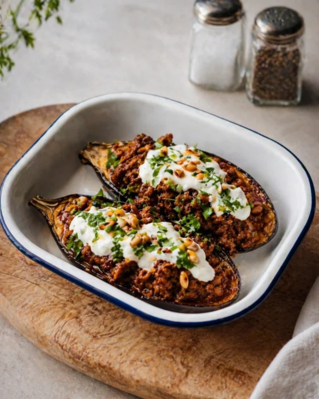 Soft aubergine, spiced filling, a spoonful of yoghurt.⁠
The kind of midweek dinner that feels like you’ve taken your time.